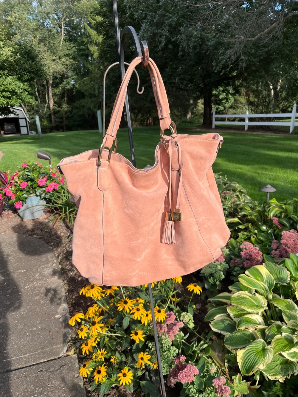 Elegant Blush Pink Suede Tote Handbag